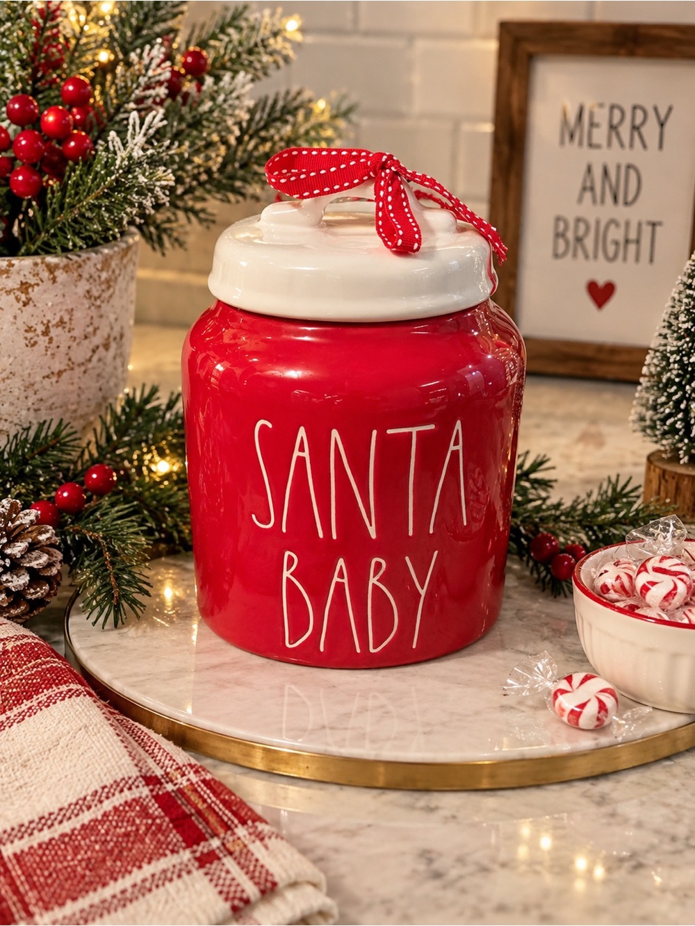 Rae Dunn Santa Baby Ceramic Cookie Jar Canister